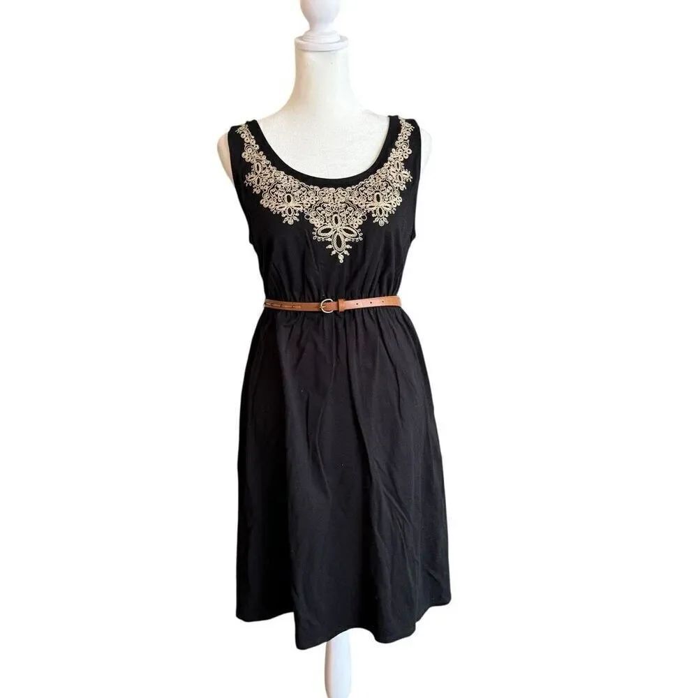 Sonoma black embroidered sundress with belt size large